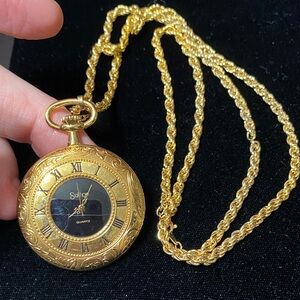 Vintage Sutton Gold Pocket Watch 30” Necklace